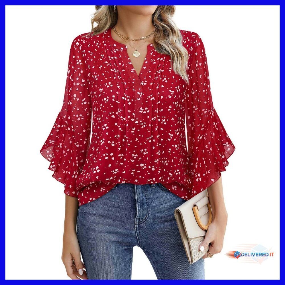 Women's 3/4 Sleeve Chiffon Blouse Business Casual Office Top